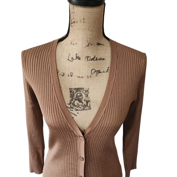 NWT L'AGENCE Brown Ribbed Button-up Cardigan Sweater - Large - Picture 2 of 7